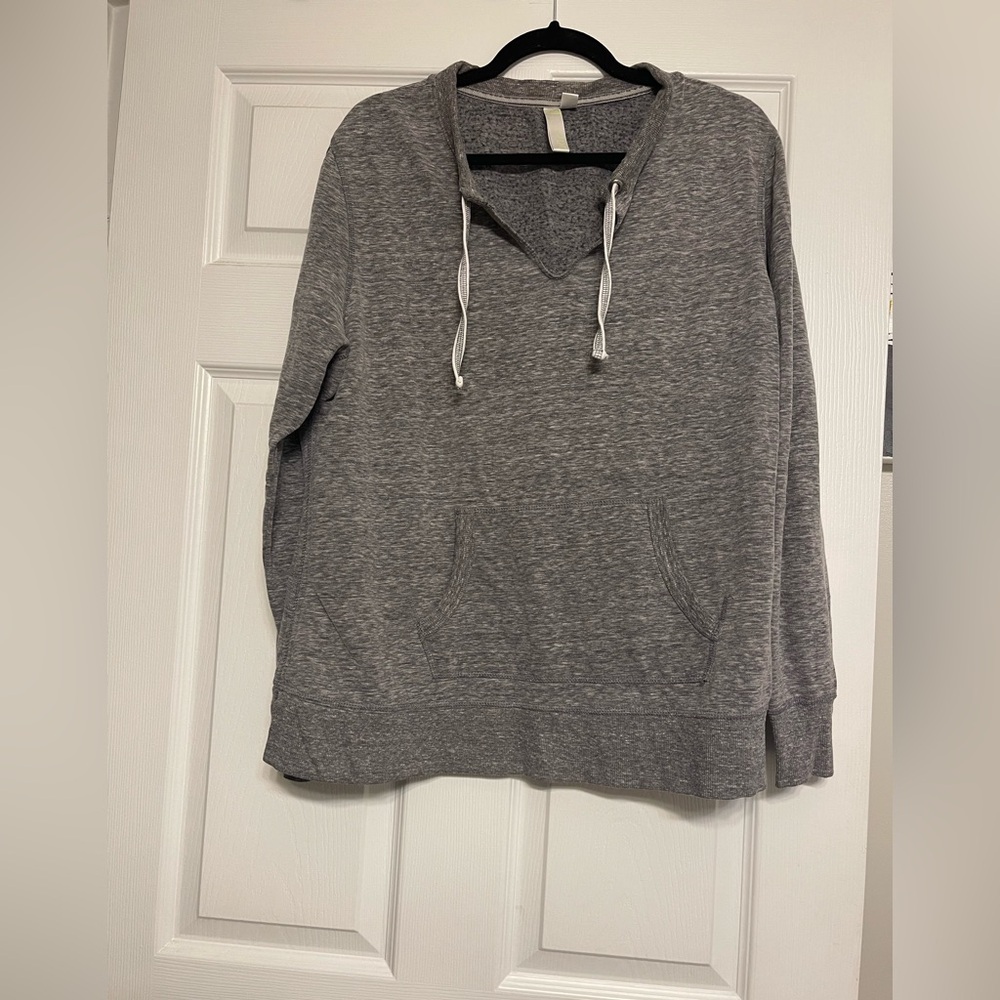 Gray Hooded Sweatshirt with Drawstrings